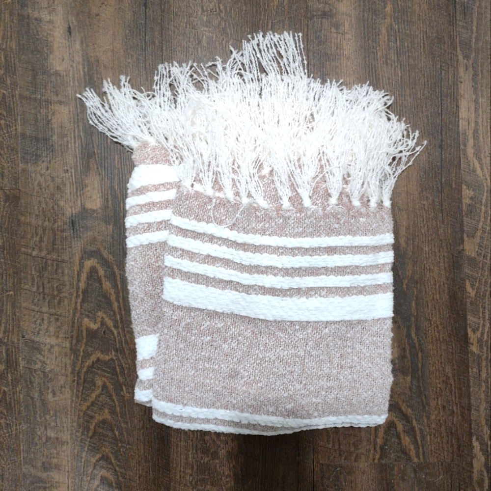 Cozy Dusty Pink and White Striped Throw Blanket